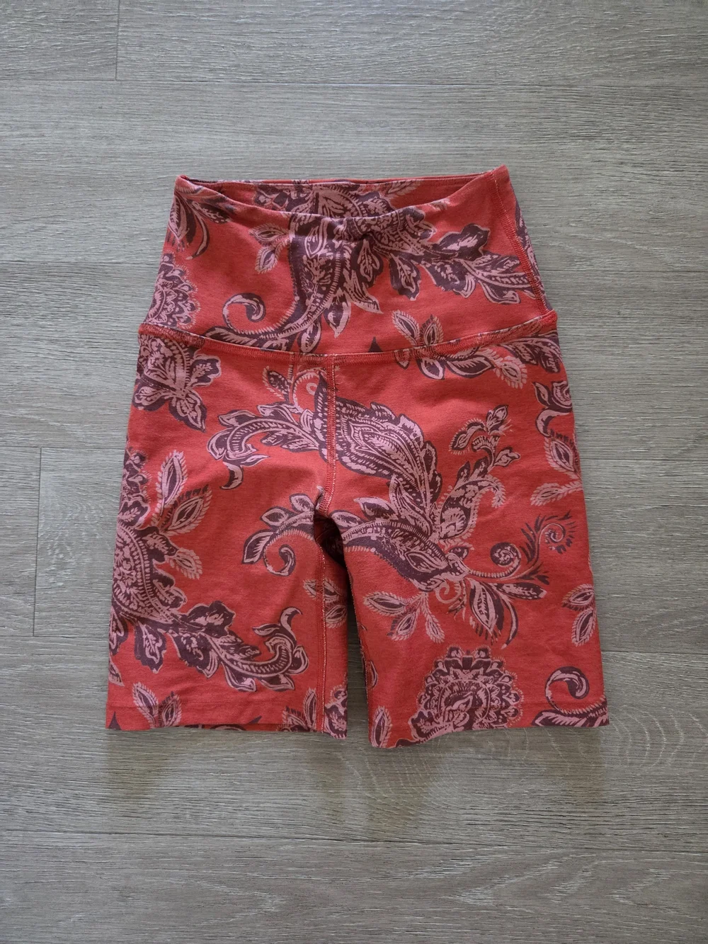 Beyond Yoga Red Paisley High-Waist Bike Shorts